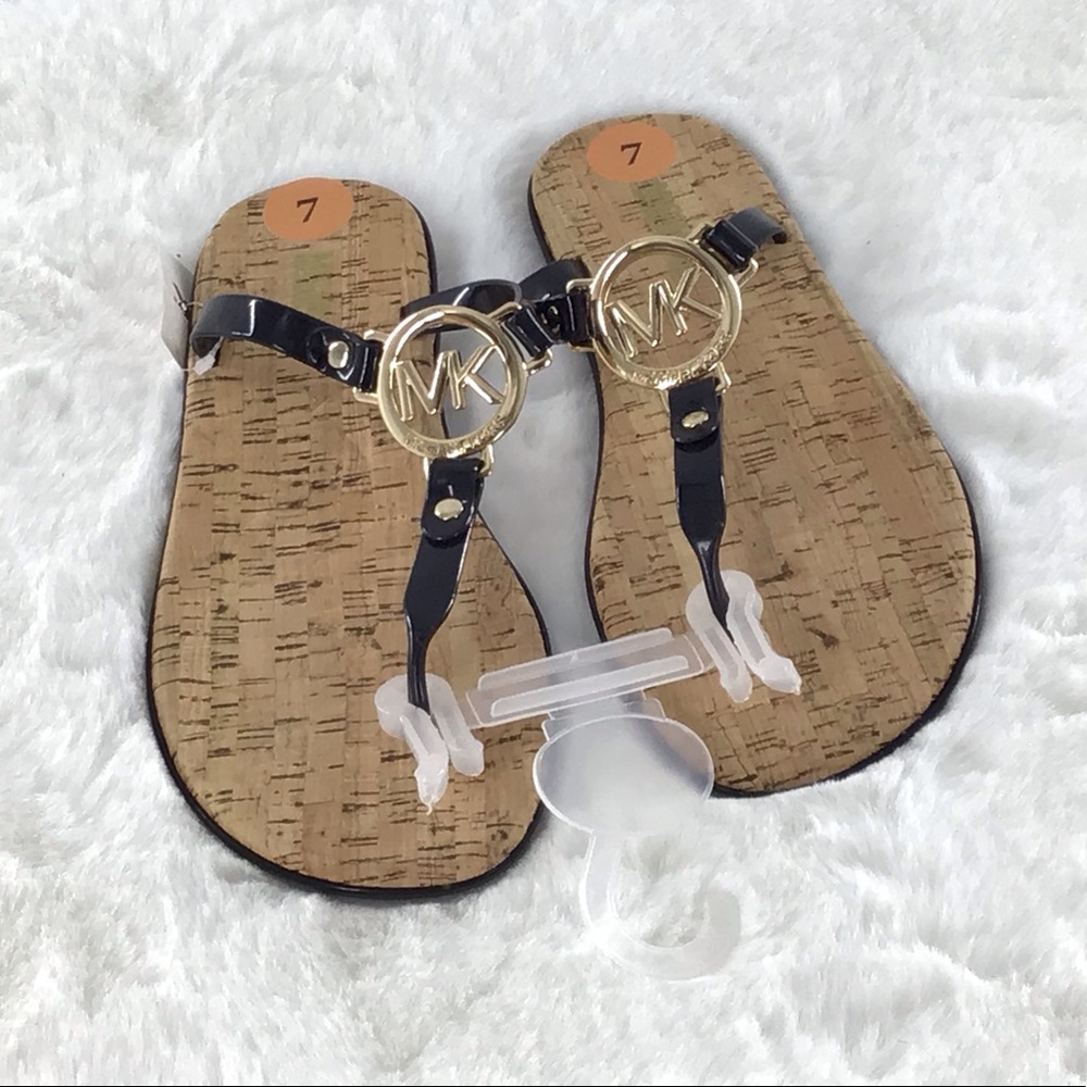 Michael Kors Black Cork Flat Sandals Size 7 NWOT